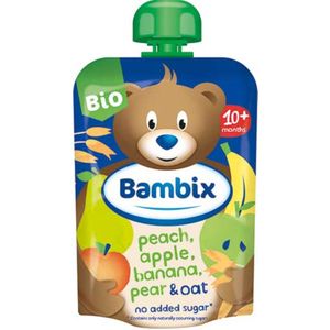 Bambix Knijpzakje Appel Perzik Banaan Peer & Haver Bio 10M+ 100 gr