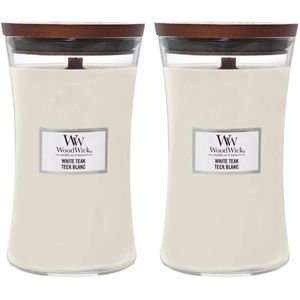 2x WoodWick Geurkaars Large White Teak 611 gr