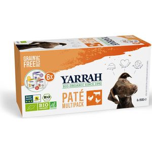 Yarrah Bio Hondenvoer Multipack Paté Graanvrij Kip - Kalkoen - Rund 6 x 150 gr