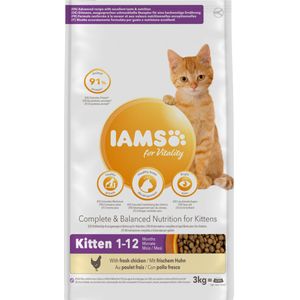3x Iams Kat Kitten/Junior Kip 3 kg