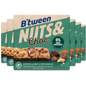 6x Hero B'tween Nuts & Choc Notenmix Chocolade Melk Puur 3 x 32 gr