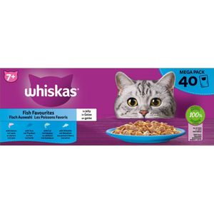 Whiskas 7+ Senior Kattenvoer Natvoer Vis Selectie in Gelei 40 x 85 gr