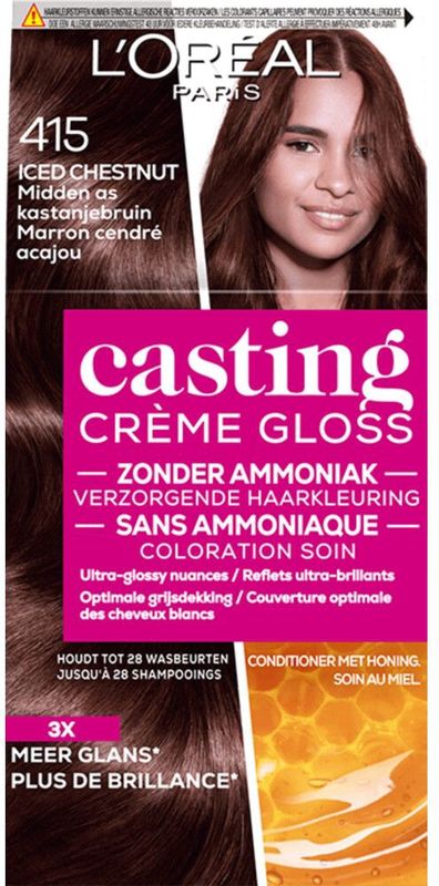 6x L'Oréal Casting Crème Gloss Semi-Permanente Haarkleuring 415 Iced Chestnut - Midden As Kastanjebruin