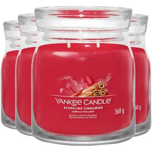 4x Yankee Candle Geurkaars Medium Jar Sparkling Cinnamon 368 gr