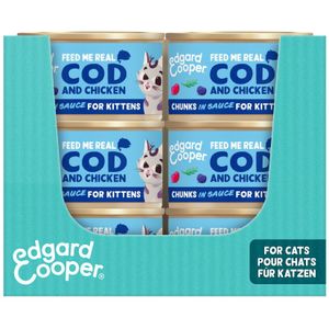18x Edgard & Cooper Kattenvoer Kitten Chunks Kabeljauw - Kip 85 gr