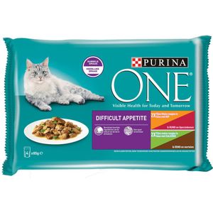 12x Purina One Pouch Adult Difficult Appitite Kip 4 x 85 gr