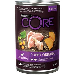 Wellness Core Hondenvoer Blik Puppy Kip - Kalkoen - Pompoen 400 gr