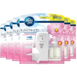 6x Ambi Pur Elektrische Geurverspreiders 1 compartiment Starterkit + Navulling Blossom & Breeze 20 ml