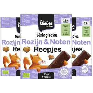3x de Kleine Keuken Bio Rozijn & Noten Reepje 75 gr