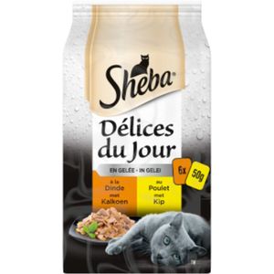 6x Sheba Kattenvoer Delices du Jour Natvoer Kip & Kalkoen in Gelei 6 x 50 gr