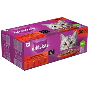 Whiskas - 1+ Classic - Kattenvoer - Nat Maaltijdzakjes - Selectie in Saus - 80x85 gr