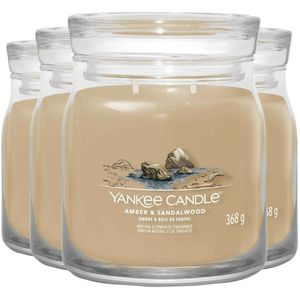 4x Yankee Candle Geurkaars Medium Jar Amber & Sandalwood 368 gr
