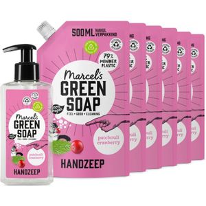 Marcel's Green Soap Handzeep Patchouli & Cranberry 250 ml + 6 Navullingen Pakket