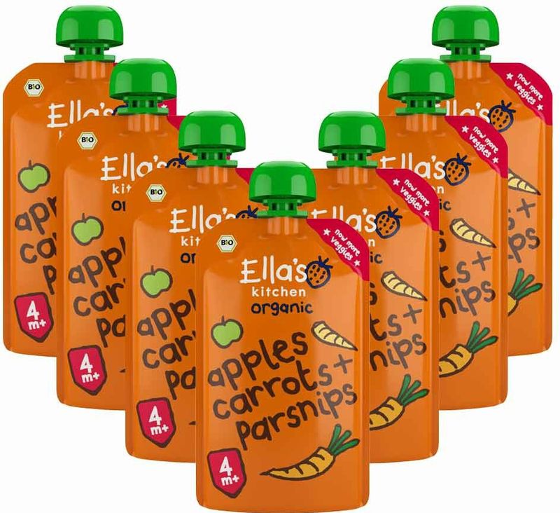 7x Ella's Kitchen Knijpzakje 4+ m Wortels Appels Pastinaak 120 gr