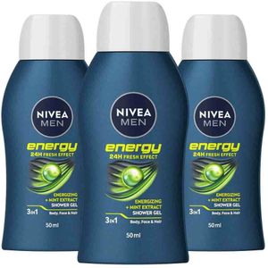 3x Nivea Men Douchegel Energy Mini Reisformaat 50 ml