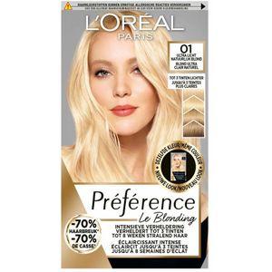 1+1 gratis: L'Oréal Préférence Le Blonding Permanente Haarkleuring 01 Ultra Licht Natuurlijkblond