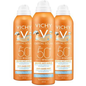 3x Vichy Capital Soleil Anti-Zand Mist Spray Voor Kinderen SPF 50+ 200 ml