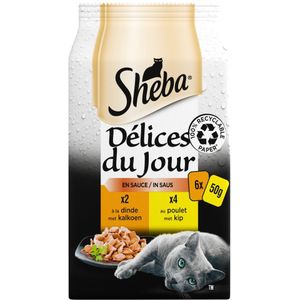 Sheba Kattenvoer Delices du Jour Natvoer Kip & Kalkoen in Saus 6 x 50 gr