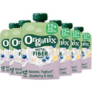 6x Organix Knijpfruit Nutri Fiber 12+m Banaan Blauwe Bes Yoghurt 100 gr
