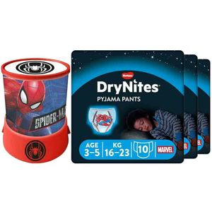 DryNites Luierbroekjes Boy 3-5 jaar Voordeelbox + Spiderman Led Projector Lamp Pakket