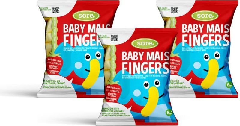 3x Sore Baby Maisfingers Aardbei 35 gr