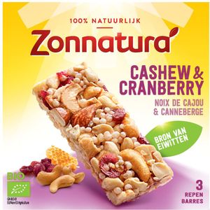 15x Zonnatura Notenreep Cashew Cranberry Biologisch 75 gr