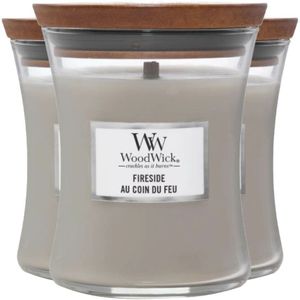 3x WoodWick Geurkaars Mini Fireside 85 gr