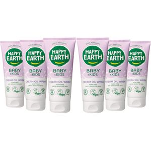 6x Happy Earth Cream Oil Wash 100% Natuurlijk Baby & Kids 200 ml