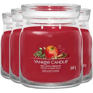 4x Yankee Candle Geurkaars Medium Jar Red Apple Wreath 368 gr