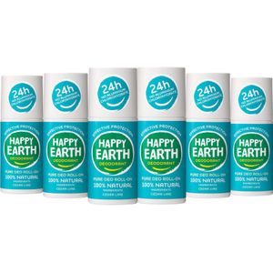 6x Happy Earth 100% Natuurlijke Deodorant Roller Cedar Lime 75 ml