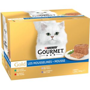 4x Gourmet Gold Mousse Rund - Konijn - Kalfsvlees - Lam 24 x 85 gr