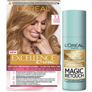 L'Oréal Excellence Creme Haarverf 7.3 Goudblond + Magic Retouch Uitgroeispray Blond 75 ml Pakket