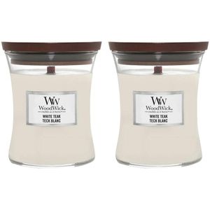 2x WoodWick Geurkaars Medium White Teak 275 gr