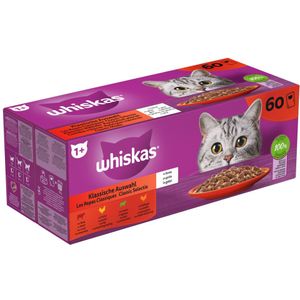 Whiskas Adult 1+ Classic Kattenvoer Nat Maaltijdzakjes Multipack Selectie in Gelei 60x85 gr