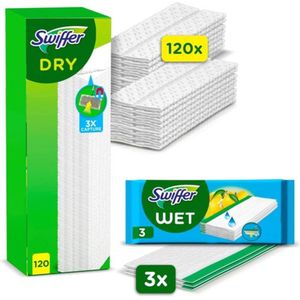 Swiffer Droge Vloerdoekjes 120 Navullingen + 3 Vochtige Vloerdoekjes