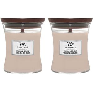 2x WoodWick Geurkaars Medium Vanilla & Sea Salt 275 gr