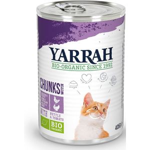 12x Yarrah Bio Kattenvoer Chunks Kip - Kalkoen 405 gr