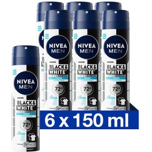 6x Nivea Men Deodorant Spray Invisible for Black & White Fresh 150 ml