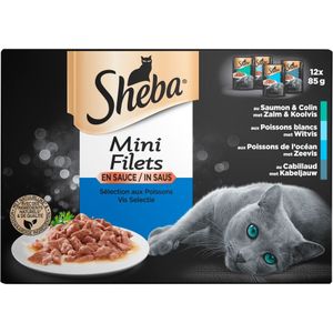 4x Sheba Mini Filets Adult Kattenvoer Natvoer Vis selectie Maaltijdzakjes 12 x 85 gr