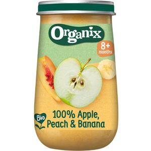 Organix Biologisch Fruithapje 100% Appel, Perzik & Banaan 8+ mnd 190 gr