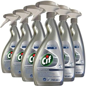 6x Cif Professional Roestvrij Staal Onderhoudsmiddel Pro Formula 750 ml