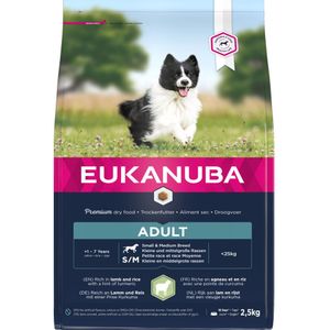 3x Eukanuba Dog Adult Small - Medium Lam - Rijst 2,5 kg