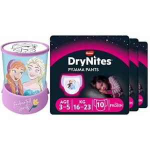 DryNites Luierbroekjes Girl 3-5 jaar Voordeelbox + Frozen Led Projector Lamp Pakket
