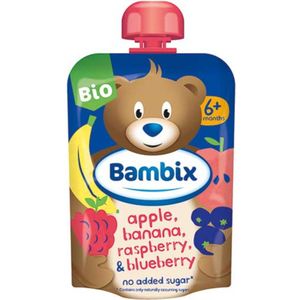 Bambix Knijpzakje Appel Banaan Framboos & Blauwe Bes Bio 6M+ 100 gr