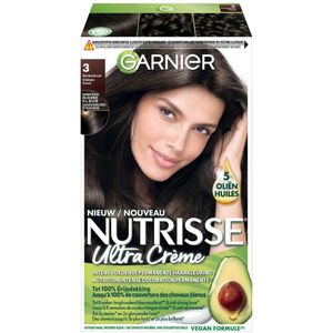 3x Garnier Nutrisse Ultra Crème Permanente Haarkleuring 3.0 Donkerbruin