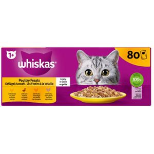 Whiskas 1+ Kattenvoer Natvoer Gevogelte Selectie in Gelei 80 x 85 gr