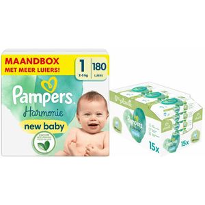 Pampers Harmonie Luiers Maat 1 en Harmonie Aqua Billendoekjes 720 stuks Pakket