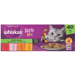 Whiskas Adult 1+ Saus Selectie Van De Chef Maaltijdzakjes Kattenvoer Nat Multipack 40 x 85 gr