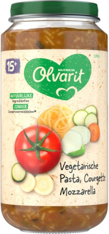 6x Olvarit Maaltijd 15m Vegetarische pasta Courgette Mozzarella 250 gr