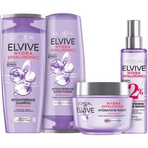 L'Oréal Elvive Hydra Hyaluronic - Shampoo, Conditioner, Haarmasker & Leave-in Spray - Pakket
